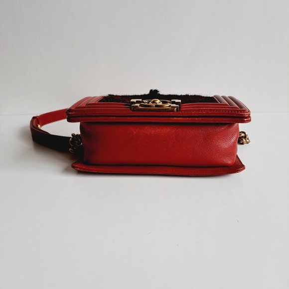 Chanel Boy Bag Goat Hair Small Flap Red Crossbody Bag - Picture 10 of 16